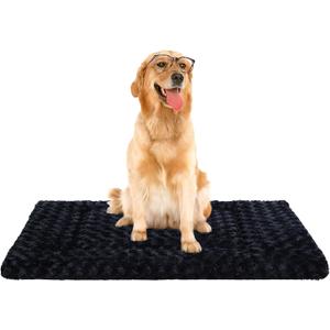 Washable Dog Bed Mat Soft Dog Crate Pad Fluffy Pet Kennel Beds Sleeping Mattress with Non-Slip Bottom for Large Jumbo Medium Small Dogs, 41 x 27 Inch, Black