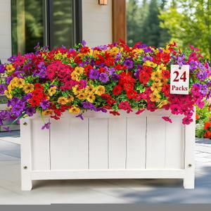 Alupssuc 24 Bundles Artificial Flowers for Outdoors Decoration, UV Resistant Silk Violet Faux Colorful Violet Eucalyptus Spring Fake Plants for Outside Indoor Yard Home Patio Porch Decor, Mix 4 Colors