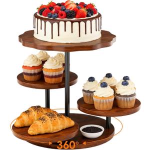 4 Tier Round Cupcake Tower Stand for 50 Cupcakes, Vintage Farmhouse Tiered Cake Tower with 360 Serving Tray for Dessert Display, Ideal for Wedding Birthday Baby Shower Tea Party Christmas