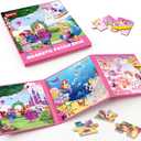 SYNARRY Unicorn Mermaid Princess Magnetic Puzzles for Toddlers 3-5 Girls, 20 Pieces Travel Puzzles for Kids Ages 4-6, Car Airplane Road Trip Activities Toys for 3 4 5 6 Year Old Girls Birthday Gifts