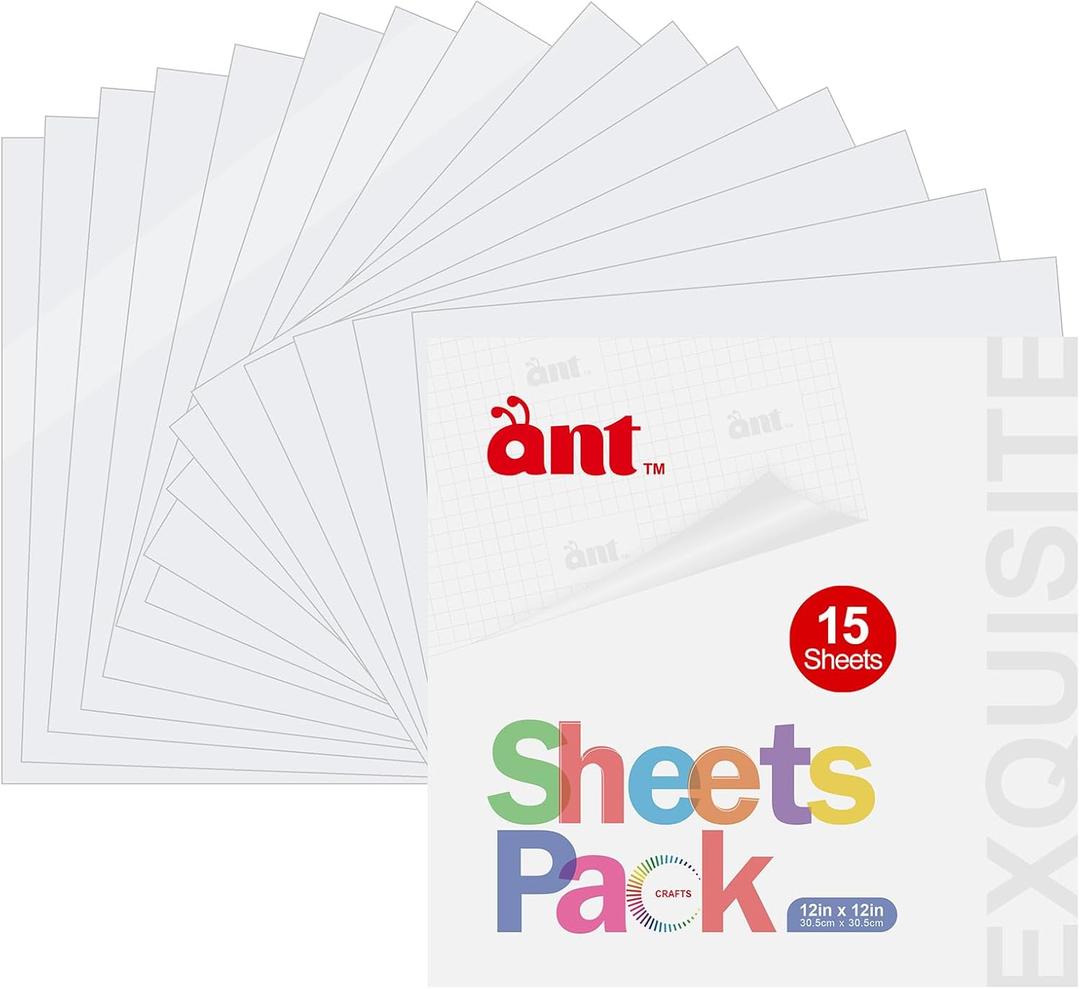 ANT Permanent Vinyl Sheets, Ivory White 12" x 12" 15 Sheets Self Adhesive for Cutting Machine, Permanent Outdoor Vinyl for Party Decoration, Sticker, DIY Mug, Car Decal (15, Ivory White)