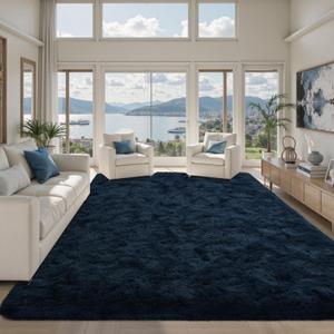 9x12 Area Rugs for Living Room Fluffy Blue, Plush Soft Navy Blue Shag Carpet for Living Room Boys Book Room Nursery Kids Playroom Dorm Decor