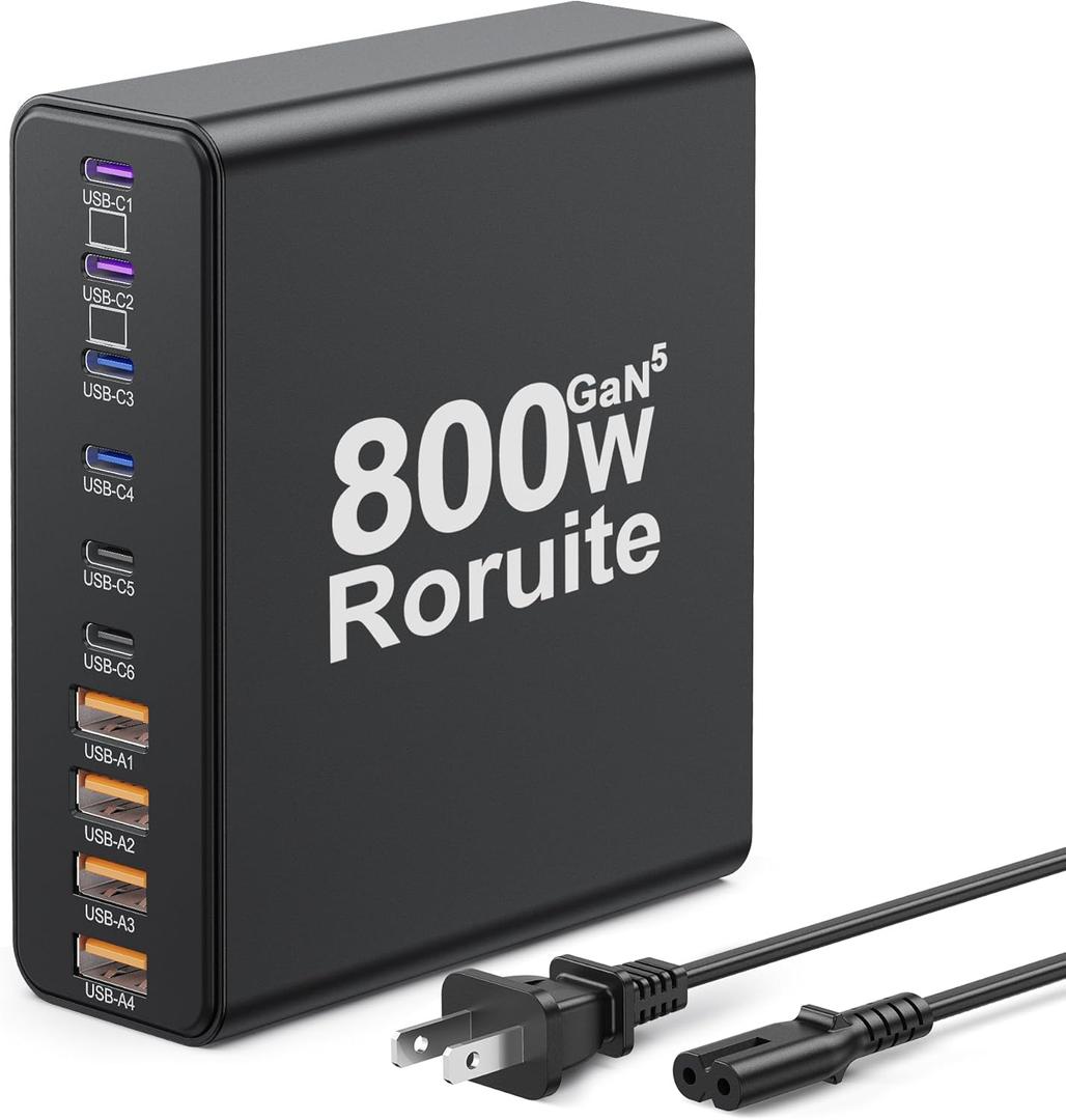 800W USB C Charging Station, 120W PD GaN5 Super Fast USB C Charger Block-10 Port, Type C for PC Laptop MacBook Pro/Air Charger Compatible with iPhone 17 16 15 14 13 12 Pro Max, iPad, Galaxy (Black)