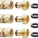 HQMPC Garden Hose Quick Connect Solid Brass Quick Connector Garden Hose Fitting Water Hose Connectors 3/4 inch GHT (3 SETS)