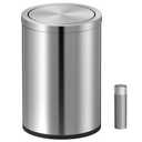Mbillion Small Trash Can with Swing Lid 4 Gallons/15 Liter, Mini Trash Can with lid, Stainless Steel Cylindrical Garbage Can for Home and Office, for Ground and Desktop(Brushed Silver)