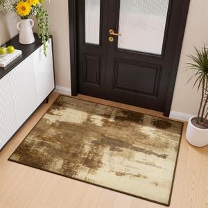 Merelax 2x3 Brown Entryway Washable Area Rug, Coffee Kitchen Bedroom Entrance Small Area Rugs, Non Slip Bathroom Throw Rugs, Front Door Indoor Door Mat, Modern Abstract Carpet