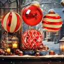 Jenaai 6 Inch Red and Gold Christmas Ball Ornaments 4 Pcs Large Glitter Texture Christmas Ball Decor Big Extra Large Shatterproof Hanging Ornaments for Xmas Tree Stairway Railings