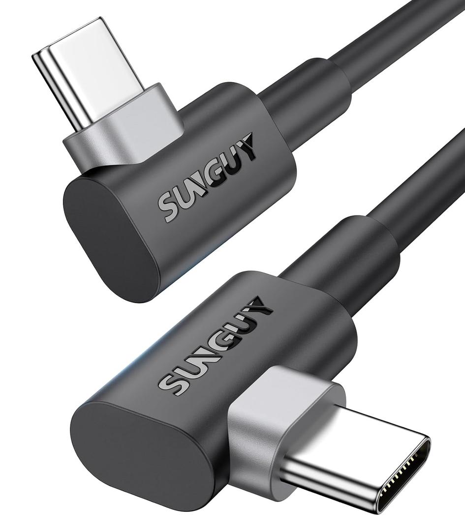 SUNGUY USB C to USB C Right Angle Cable 0.5FT, 2Pcs 60W Short Fast Charging 90 Degree USBC to USBC Cable Compatible with iPhone 17 16 15 Pro Max, MacBook Pro, iPad Pro, Galaxy S25/S24