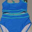 BMJL Women's High Waisted Bikini Sets Sporty Two Piece Swimsuits Color Block Cheeky High Cut Bathing Suits (Blue, XS)