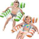 Pool Floats Kids, Meegoo Pool Lounge Chairs 3 Tubes Floaties Water Hammock Inflatable Pool Toys for Kids Ages 8-12 for Summer Party Beach Vacation Essentials (Green Orange)