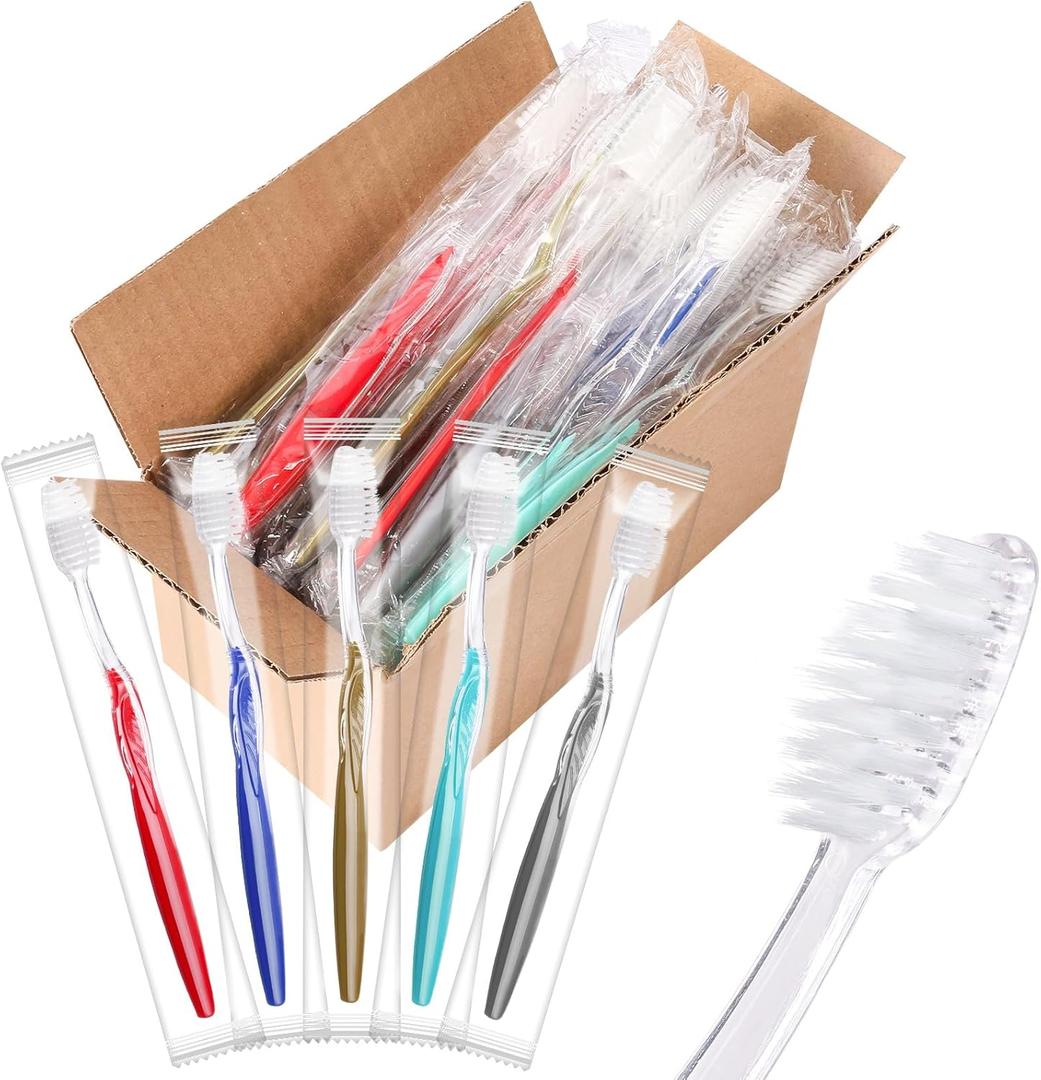 100PCS Disposable Toothbrushes, Individually Wrapped Travel Toothbrushes Bulk, Soft Brush Bristles Travel Single Use Toothbrush for Home Hotel Camping