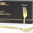 Dealusy 100 Count Heavy Duty Gold Plastic Forks Disposable, BPA-Free, Heat Resistant, Solid and Durable Premium Plastic Disposable Forks for Party Supply