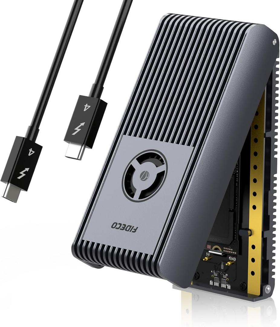 FIDECO 40Gbps M.2 NVMe Enclosure, USB4 NVMe SSD Enclosure for M1 M2 Pro/Max with Cooling Fan, Compatible with Thunderbolt 4/3, USB4/3.2/3.1/3.0, Full Aluminum Alloy Body, Sandwich Style Design