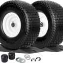 15x6.00-6 Flat Free Lawn Mower Tire and Wheel, Comes with Tire Saver Ramp, 15x6-6nhs Riding Mowers Lawn Tire and Wheel with 3/4" Bearing, 3" Centered Hub, 2 Pack