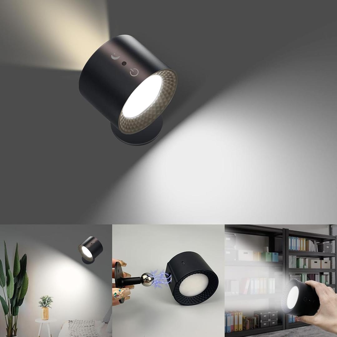 LEASTYLE LED Wall Sconce, Rechargeable Wall Lights with Remote 360 Rotatable Wall Lamp Battery Operated Lights, 3 Color Temperature Dimmable Magnetic Wall Light for Bedroom Reading Bedside