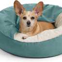 Best Friends by Sheri Cozy Cuddler Ilan Covered Cat and Dog Bed with Attached Blanket, Tide Pool Blue, 24"x24"