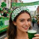 St Patricks Day Headband with Pearl, Shamrock Green Headbands for Women Irish Lucky Clover Hair St Patricks Day Accessories Fit Saint Patricks Day Party