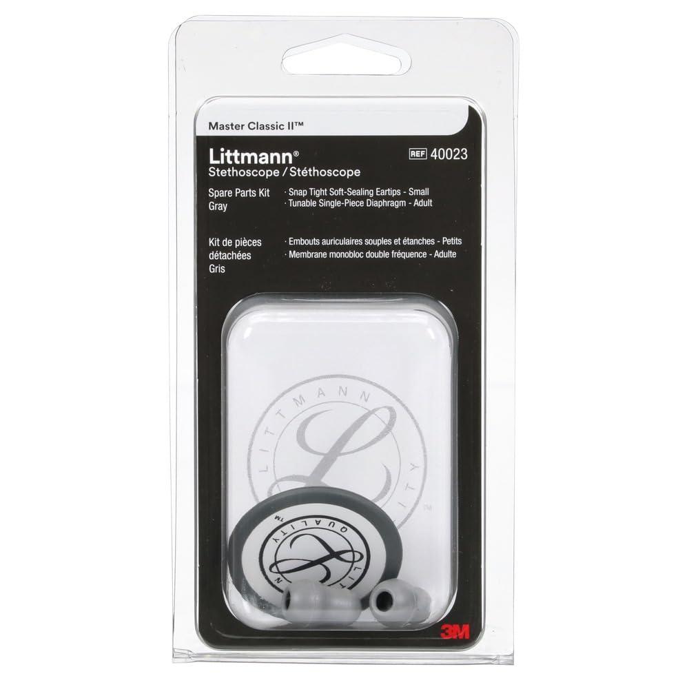 3M Littmann Stethoscope Spare Parts Kit Gray, Compatible with Master Classic II, Includes Snap Tight Soft-Sealing Small Eartips, Tunable Diaphragm & Rim, 40023