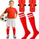 Syhood Soccer Shin Guards and Socks for Toddler Kids Youth, Lightweight Soccer Shin Pads Protective Defender Gear for 3-5, 5-10, 10-15 Years Old Children Teen Boys Girls Sports Game (Red), Small