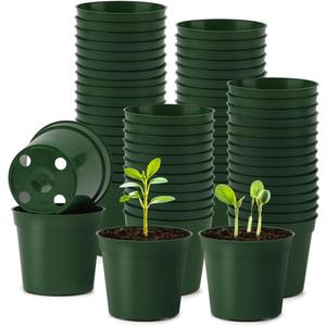 100 Pack 2.5 Inch Small Plant Pots, Plastic Nursery Pots for Plants, Seedling Pots for Planting Seeds, Succulents, Vegetables, Green