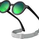 2 x RIVBOS Baby Aviator Wrap Polarized UV400 Sunglasses Soft Frame Secure Strap Toddler,Infant and Newborn (0-18 Months) RBK068 (Black Round&ice Green Lens)