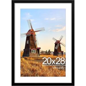 Vittanly 20x28 Picture Frame with Plexiglass - Large Black Poster Frame for Wall Display - Includes 16x24 Mat, Made of Durable PVC Design - 1 Pack