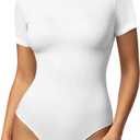 YOGINGO Bodysuits for Womens Crew Neck Short Sleeve Body Suits Going Out Outfits Summer Baisc Leotards Tops Onesie Shirts (Small, White)
