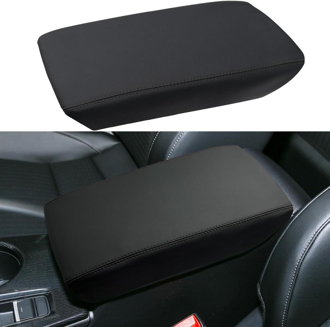 Center Console Armrest Cover for Honda Civic Accessories 2022 2023 2024 2025 2026, 11th Gen Civic Arm Rest Box Protective Cover, Middle Console Pad, Armrest Lid Leather Cover (Black Stitches)