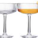 ACRYLIC Vintage Art Deco Shatterproof Coupe Martini, Champagne & Cocktail Glasses | Set of 2 | Champagne Tower Art Deco Style - Weddings & Parties Ribbed Glasses 8oz Ripple Classic Cocktail Glassware (Clear)