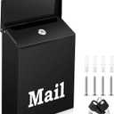 10 x 7 x 3 Inch Small Black Wall Mount Mailbox with Lock Key for Outside Apartment Porch Rust Proof Security Key Drop Box for Letters Newspapers Cards
