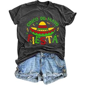 Let's Fiesta T-Shirts Women 5 de Mayo Mexican Fiesta Party Shirts Mexican Vacation Graphic Tee Tops, Size M