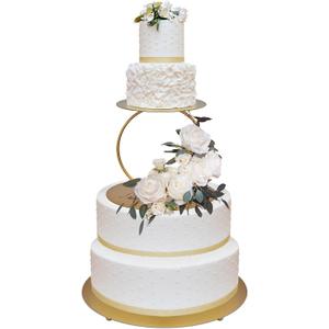 NWK 14inch to 4inch 2 Piece Gold Metal Tired Floating Cake Stand Spacer Round Decorating Display Riser Pastry Holder for Wedding Birthday Anniversary Party for Centerpiece for Dessert Table (14inch) (15'')