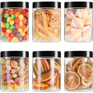 Mfacoy 6 Pack Plastic Jars with Lids, 16 oz Clear Storage Container, Leakproof Plastic Mason Jars, Empty Round Slime Container, Cosmetic Jars for Storing Dry Food, Peanut, Spice, Cookie, Candy