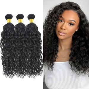 Water Wave Human Hair Bundles 10 12 14 Inch Black 3 Bundles Deals for Black Women Virgin Human Hair 12A Double Weft Quick Brazilian Hair Weave