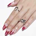 7 x GLAMERMAID Red Ombre Press on Nails Medium Almond, Halloween Christmas Misty Gel Glue on Nail, Gothic Moon Short Stiletto Reusable UV Finish Fake Nail, Acrylic Oval False Nails Manicure Kits for Women