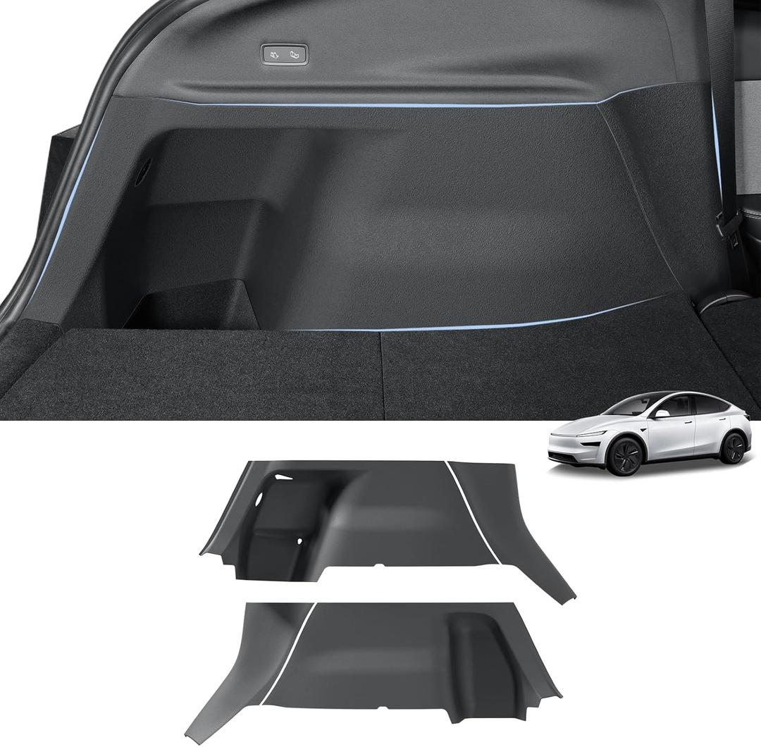 LUCKEASY Rear Trunk Side Full Protective Cover for Tesla Model Y Juniper 2025 2026 New 5 Seat Trunk Left & Right Full Wrap Guards Cover Velcro Stick Cargo Side Protect Mat TPE Accessories Black