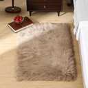Goolela Fluffy Faux Fur Rug for Bedroom Light Brown Beige 2x3 Furry Fuzzy Sheepskin Rug Small Shaggy Area Rug for Office Playroom Decor Washable Rectangle