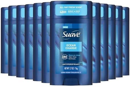 Suave Ocean Charge Men’s Antiperspirant Deodorant, All Day Marine & Driftwood Scent, for 48hr Odor & Wetness Protection, 2.7oz, Only 6 Pack