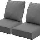 Outdoor Deep Seat Cushions Set of 2 for Patio Furniture, Waterproof & Fade Resistant Replacement Cushions with Removable Covers, 24 x 24 Inch, Deep Gray