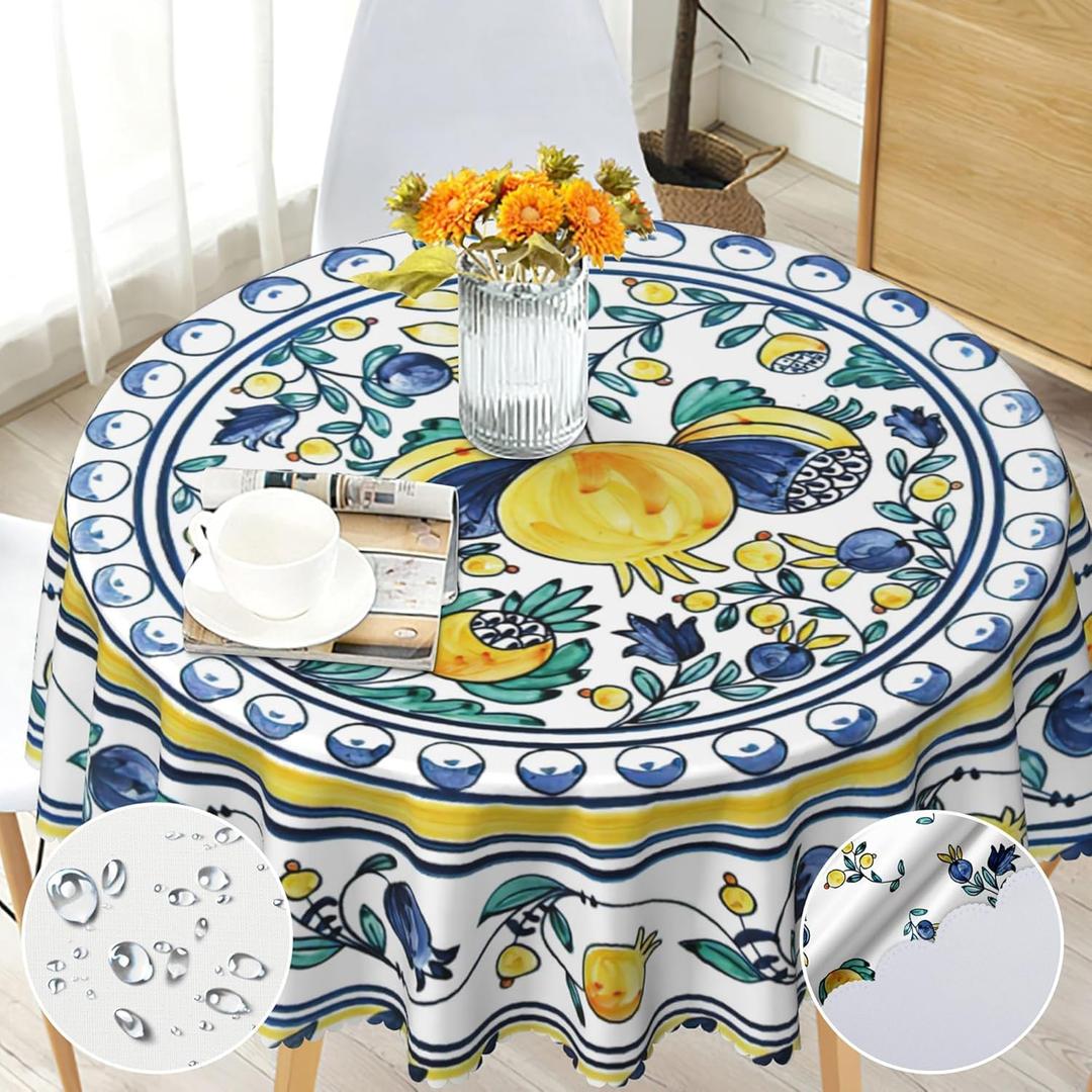 Round Tablecloth 70 inch, Floral Round Table Cloth, Stain Resistance, Water Repellent and Wrinkle-Free, Colorful Flower Circle Tablecloth for Home Kitchen Dining Party Patio Indoor and Outdoor Use