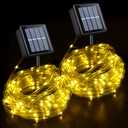 YEGUO Solar Rope Lights Outdoor Waterproof, 2 Packs Each 33ft 100 LED String Lights, 8 Modes Fairy Lights in Clear Thin Tube for Camping Fence Patio Garden Trampoline Deck(Warm White)