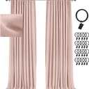 INOVADAY 100% Blackout Curtains for Bedroom, Black Out Curtains 84 Inch Long, Clip Rings Linen Blackout Drapes, Thermal Insulated Room Darkening for Living Room, 2 Panels - Blush Pink,W50xL84