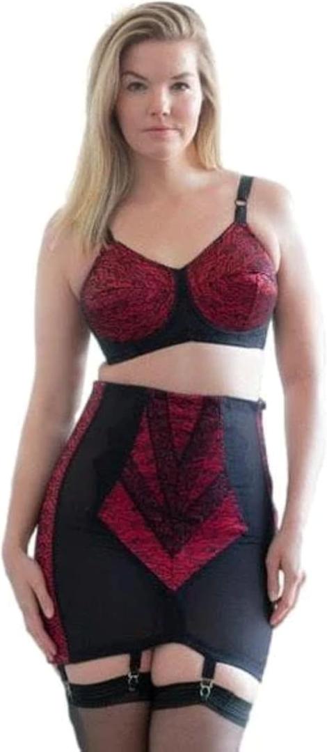 Rago 1294 | Open Bottom Girdle Extra Firm Shaping | Zipper + Hook Closure | Classic Vintage Control | USA MADE (Red/Black), Size 30/L