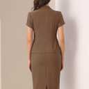 Allegra K Women's Suits 2 Piece Skirt Set Business Professional Outfits Short Sleeve Blazer Pencil Skirt Suit, L