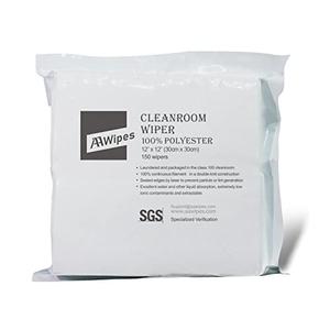 AAwipes Cleanroom Polyester Wipers 12"x12" (Bag of 150 Pcs) Double Knit 100% Polyester Wipes Lint Free Cloths with Ultra-fine Filaments, Laser Sealed Edge, Class 100 Cloths, Ultra-Soft Wipes