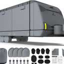 RVMasking Travel Trailer RV Cover 22-24ft, 7 Layers Extra-Thick Camper Cover Waterproof Windproof for Toy Hauler with 4 Tire Covers & Tongue Jack Cover, Durable Trailer Cover for RVs, Medium Gray