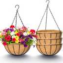 4 Pack 14 Inch Hanging Baskets for Plants Outdoor Metal Hanging Planter Basket with Coco Coir Liner Hanging Flower Baskets Hangings Flower Pots Holder for Garden, Patio(Watermelon)