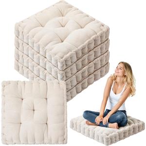 Jerify Floor Pillow Cushions Large Round Square Large Meditation Floor Pillow for Classroom Adult Meditation Picnic Party Seating Learning Daycare School(Square,Ivory White,4 Pcs)