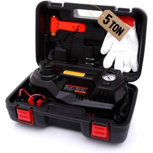 Electric Car Jack 5 Ton 12V Floor Jack Hydraulic Jack Stand Car Lift Jack with Integrated Tire Pump for SUV Truck Sedan Vehicle Roadside Emergency Tire Change (Black)