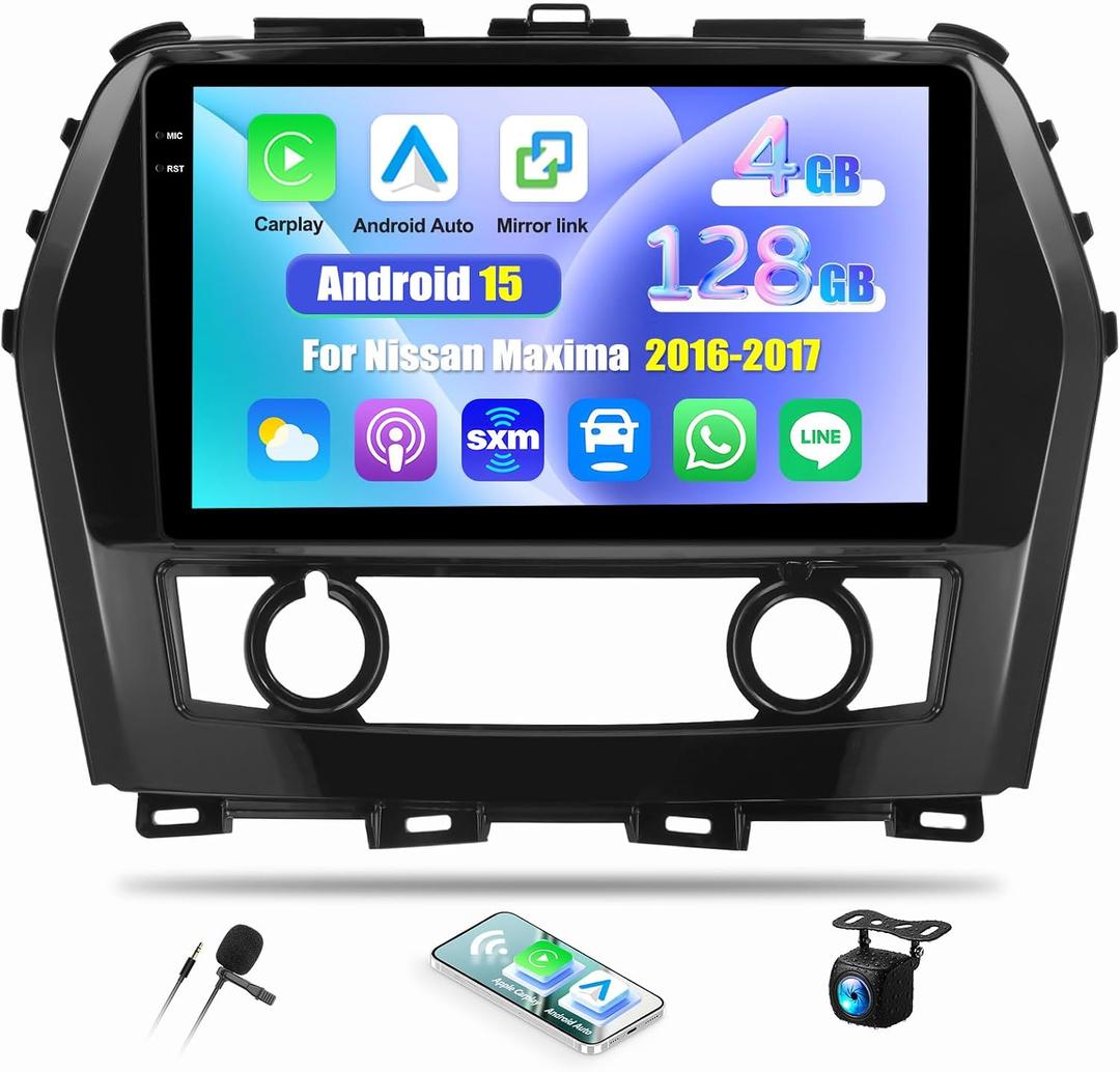 4G+128G for Nissan Maxima 2016-2017 Android 15 Car Radio, Carplay Android Auto 10.1 Inch Touch Screen Bluetooth FM/RDS/WiFi/GPS Navigation/SWC+AHD Backup Camera